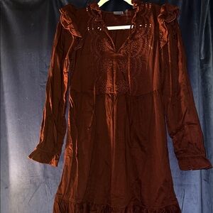 GAP Burgundy Maroon  Long Sleeve Dress with Ruffles XXS, NWOT